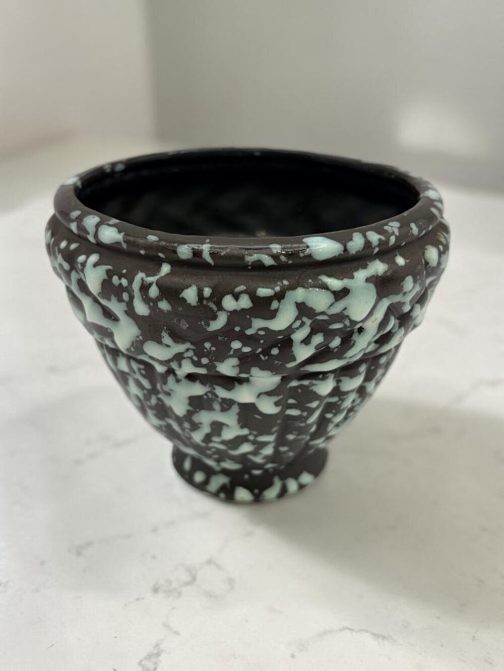Vintage USA Pottery Drip Glaze Planter Brown Green 3.5” Mid Century